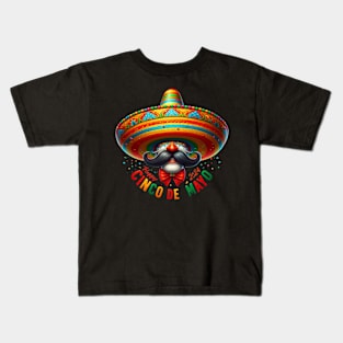 Happy Cinco de Mayo 2024 Vintage Sombrero Bigote Kids T-Shirt